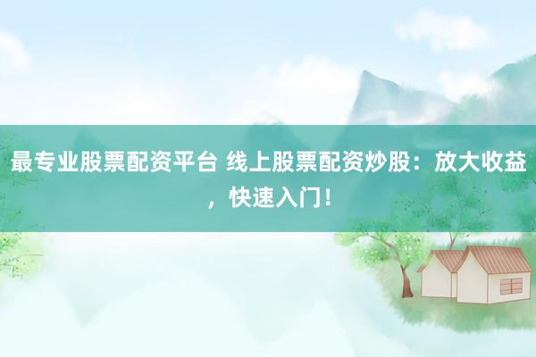 最专业股票配资平台 线上股票配资炒股：放大收益，快速入门！