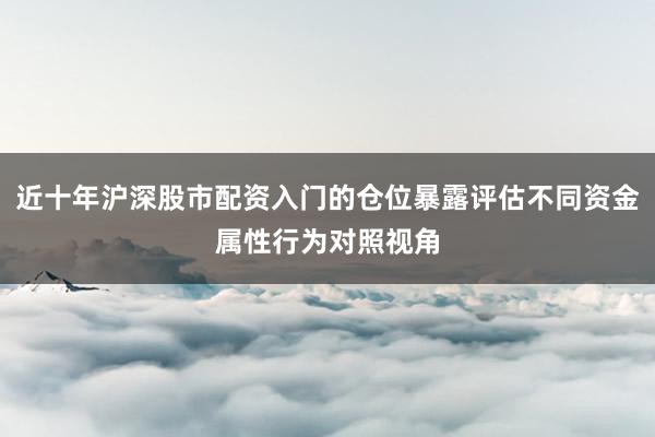 近十年沪深股市配资入门的仓位暴露评估不同资金属性行为对照视角