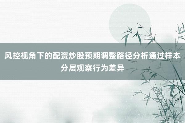风控视角下的配资炒股预期调整路径分析通过样本分层观察行为差异